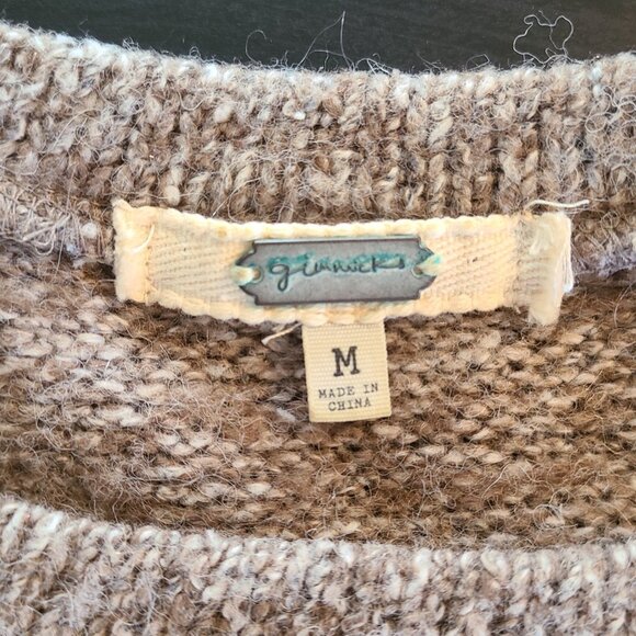 Gimmicks by BKE Wool Blend Sweater Eyelet Lace Arms Brown Boho Romantic Medium - Picture 4 of 8